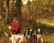 A Huntmaster with his Dogs on a Forest Trail - 查尔斯·奥利维尔·德·佩尼